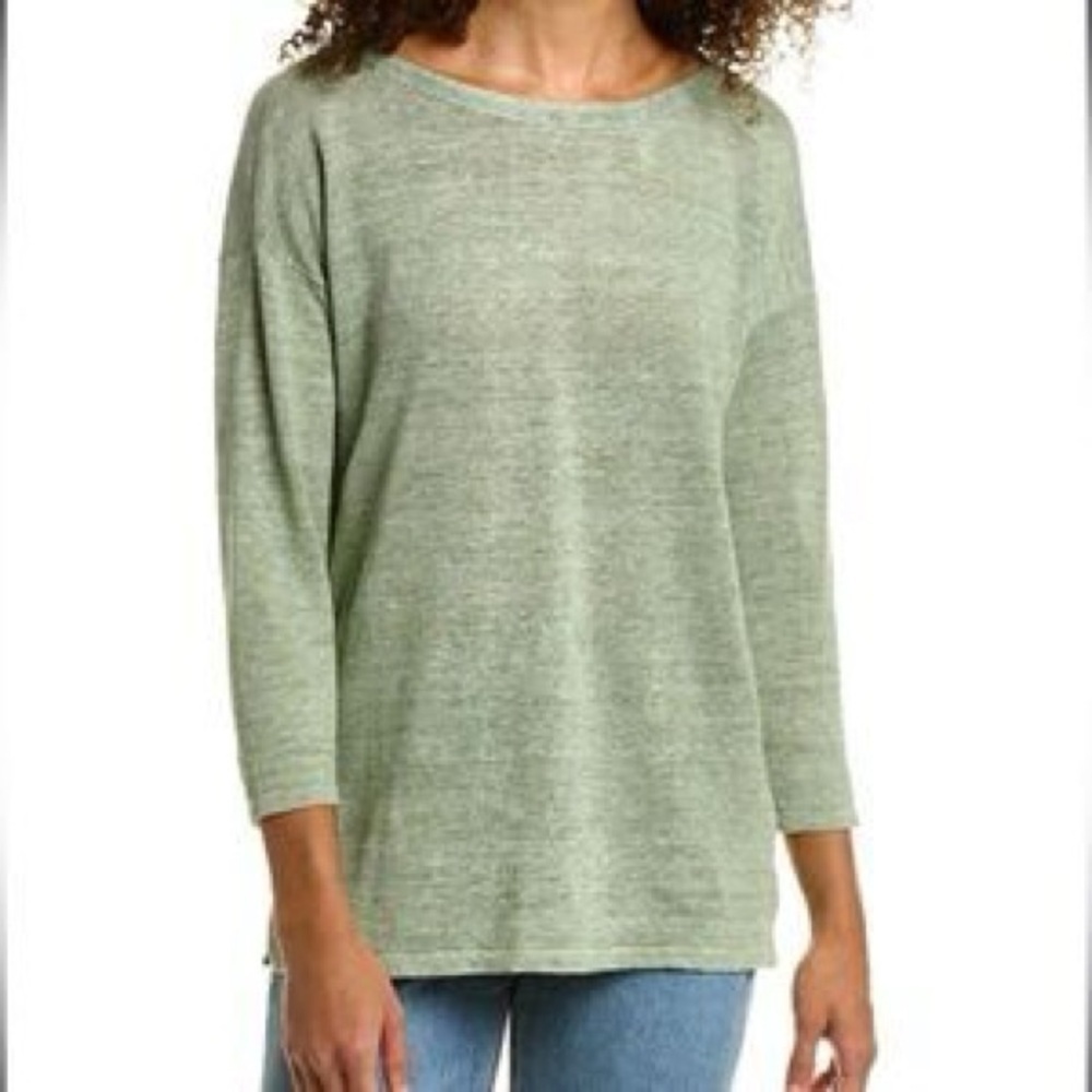 J. McLaughlin Green 100% Linen Top